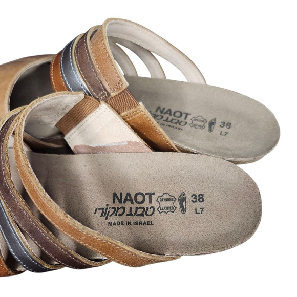 Women's NAOT Peyton Brown & Silver Leather Sandals Size 7 New W/out Tags - Picture 4 of 5